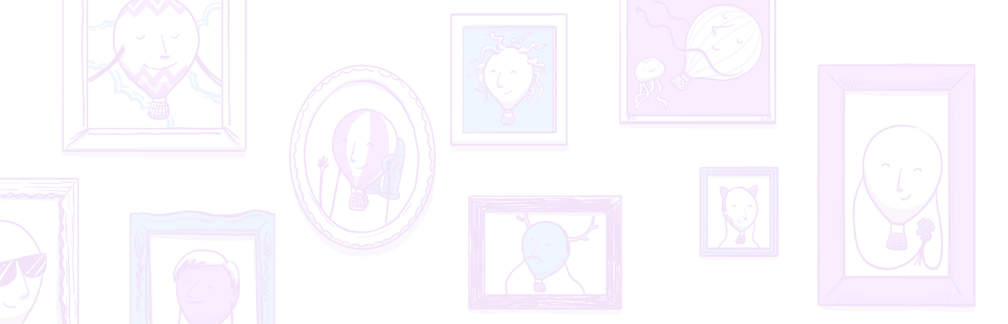 A wall of illustrated balloon portraits